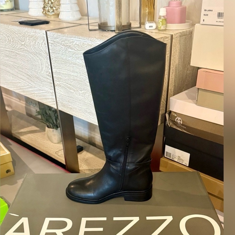 🚨Arezzo Women’s Bota Baixo Leather Knee-High Boots| Size: 5.5B | Black NWB - Picture 4 of 5